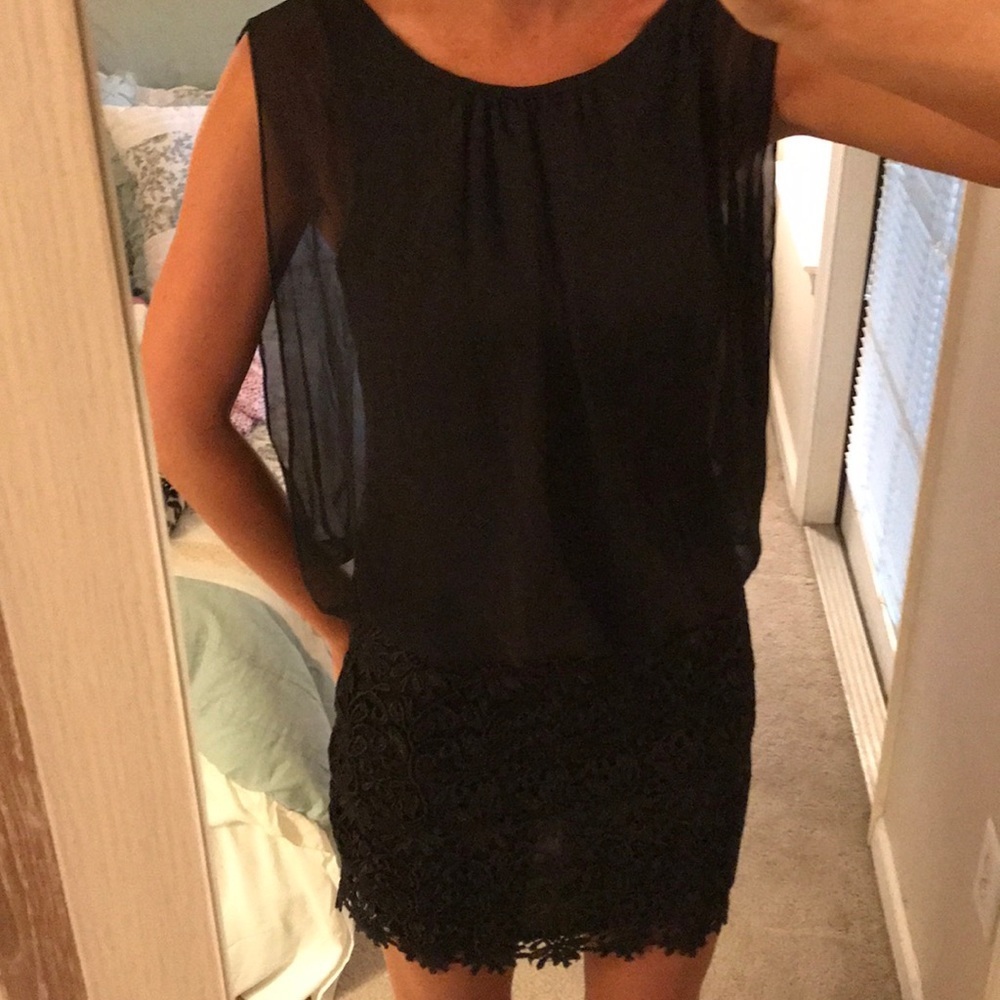 Black crocheted cocktail dress
